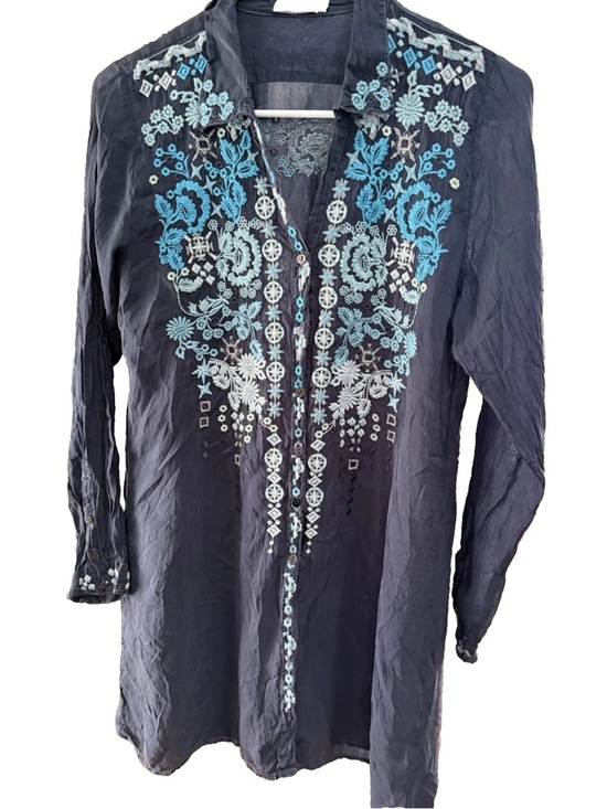 Johnny Was Tops - JOHNNY WAS Blue Embrodiered Tunic Blouse Top  Size S